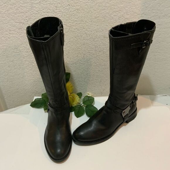 ECCO Hobart Harness Black Leather Mid Calf Moto Boot Size 38 US 7.5 Low Heel - Picture 9 of 12
